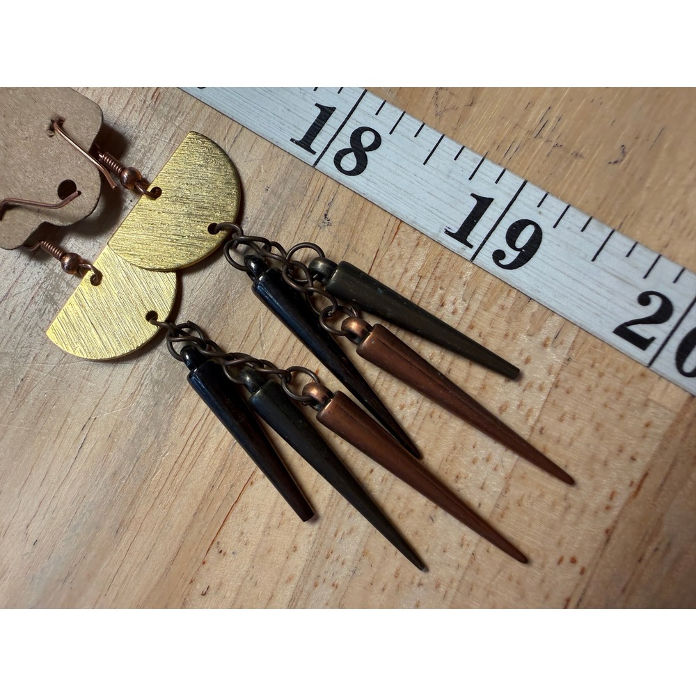 Mixed Metal Gold Copper Bronze Spike Dangle Earrings Dark Academia Gothic Retro